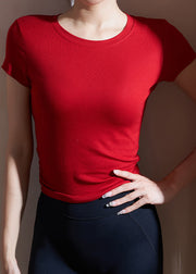 Modern Red Wrinkled Short Sleeve Modal Cotton Yoga Tank Tops