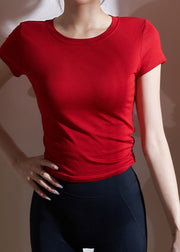 Modern Red Wrinkled Short Sleeve Modal Cotton Yoga Tank Tops