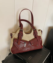 Modern Rivet Patchwork Pockets Faux Leather Satchel Handbag