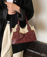 Modern Rivet Patchwork Pockets Faux Leather Satchel Handbag