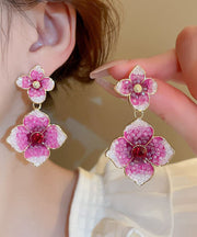 Modern Rose Gradient Color Alloy Zircon Floral Drop Earrings