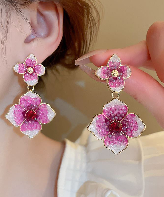 Modern Rose Gradient Color Alloy Zircon Floral Drop Earrings