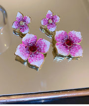 Modern Rose Gradient Color Alloy Zircon Floral Drop Earrings
