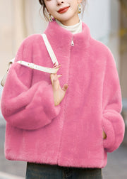 Modern Rose Stand Collar Warm Faux Mink Hair Coats Winter
