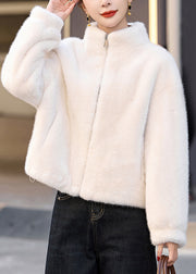 Modern Rose Stand Collar Warm Faux Mink Hair Coats Winter