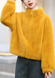 Modern Rose Stand Collar Warm Faux Mink Hair Coats Winter