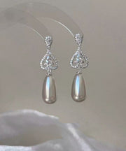 Modern Silk Copper Overgild Zircon Pearl Drop Earrings