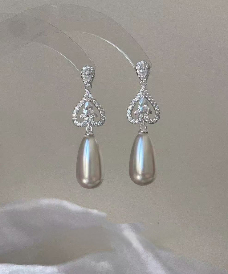 Modern Silk Copper Overgild Zircon Pearl Drop Earrings