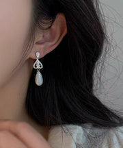 Modern Silk Copper Overgild Zircon Pearl Drop Earrings