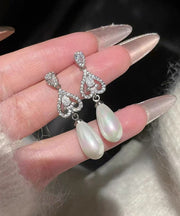 Modern Silk Copper Overgild Zircon Pearl Drop Earrings