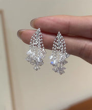 Modern Silk Sterling Silver Zircon Fireworks Tassel Drop Earrings