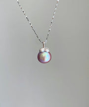 Modern Silk Sterling Silver Zircon Pearl Small Mountain Pendant Necklace