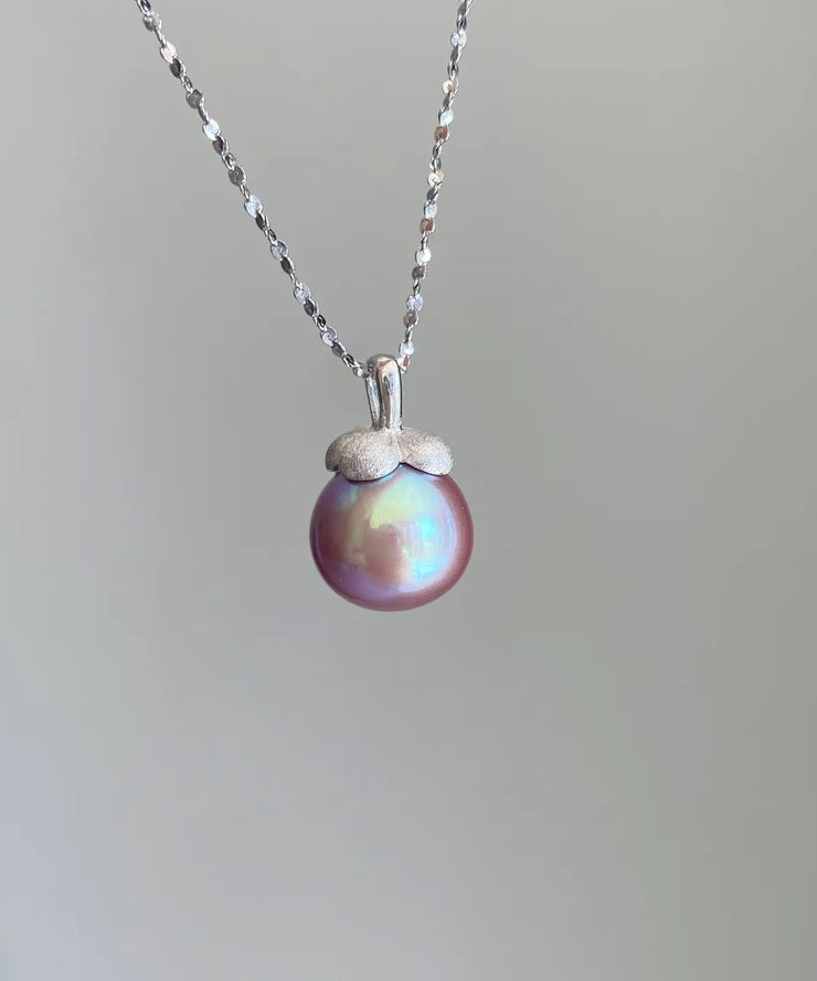 Modern Silk Sterling Silver Zircon Pearl Small Mountain Pendant Necklace