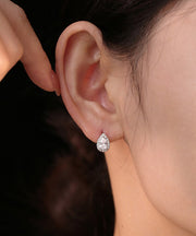 Modern Silk Sterling Silver Zircon Water Drop Hoop Earrings