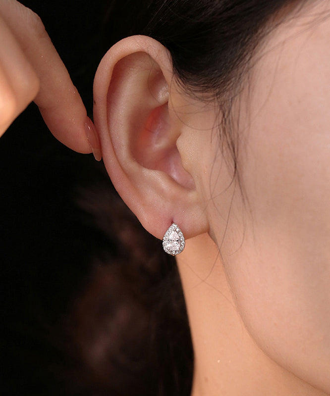 Modern Silk Sterling Silver Zircon Water Drop Hoop Earrings