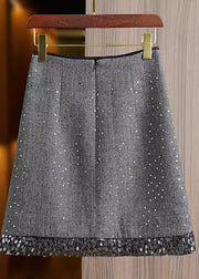 Modern Silver Grey Sequins Patchwork Cotton Skirt Fall