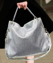 Modern Silvery Rhinestone Large Capacity Faux Leather Shoulder Bags