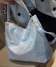 Modern Silvery Rhinestone Large Capacity Faux Leather Shoulder Bags