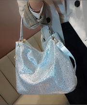 Modern Silvery Rhinestone Large Capacity Faux Leather Shoulder Bags