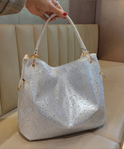 Modern Silvery Rhinestone Large Capacity Faux Leather Shoulder Bags