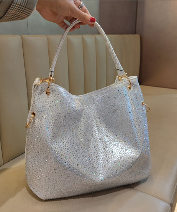 Modern Silvery Rhinestone Large Capacity Faux Leather Shoulder Bags
