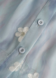 Modern Sky Blue Embroidered Floral Chiffon Two Piece Suit Set Fall