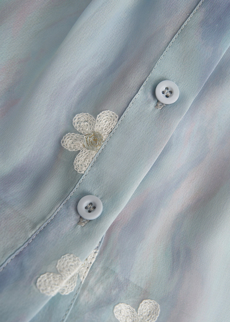 Modern Sky Blue Embroidered Floral Chiffon Two Piece Suit Set Fall