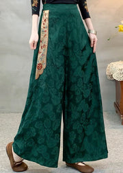 Modern Tea Green Oversized Jacquard Silk Straight Pants Spring