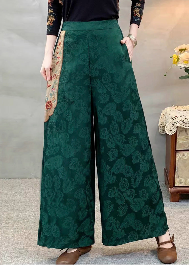 Modern Tea Green Oversized Jacquard Silk Straight Pants Spring