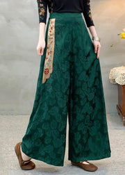 Modern Tea Green Oversized Jacquard Silk Straight Pants Spring