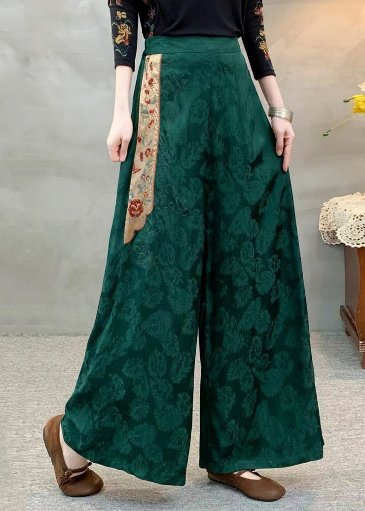 Modern Tea Green Oversized Jacquard Silk Straight Pants Spring
