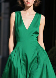 Modern Tea Green Print Cotton Party Dress Summer