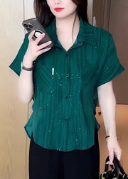 Modern Tea Green Sequins Chiffon Blouse Tops Summer