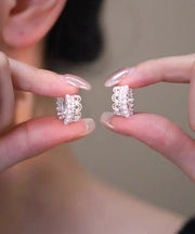 Modern White Alloy Woven Pearl Lace Hoop Earrings