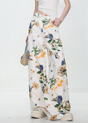 Modern White Button Pockets High Waist Denim Wide Leg Pants