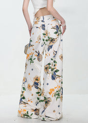Modern White Button Pockets High Waist Denim Wide Leg Pants