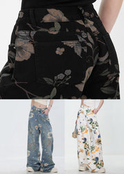 Modern White Button Pockets High Waist Denim Wide Leg Pants