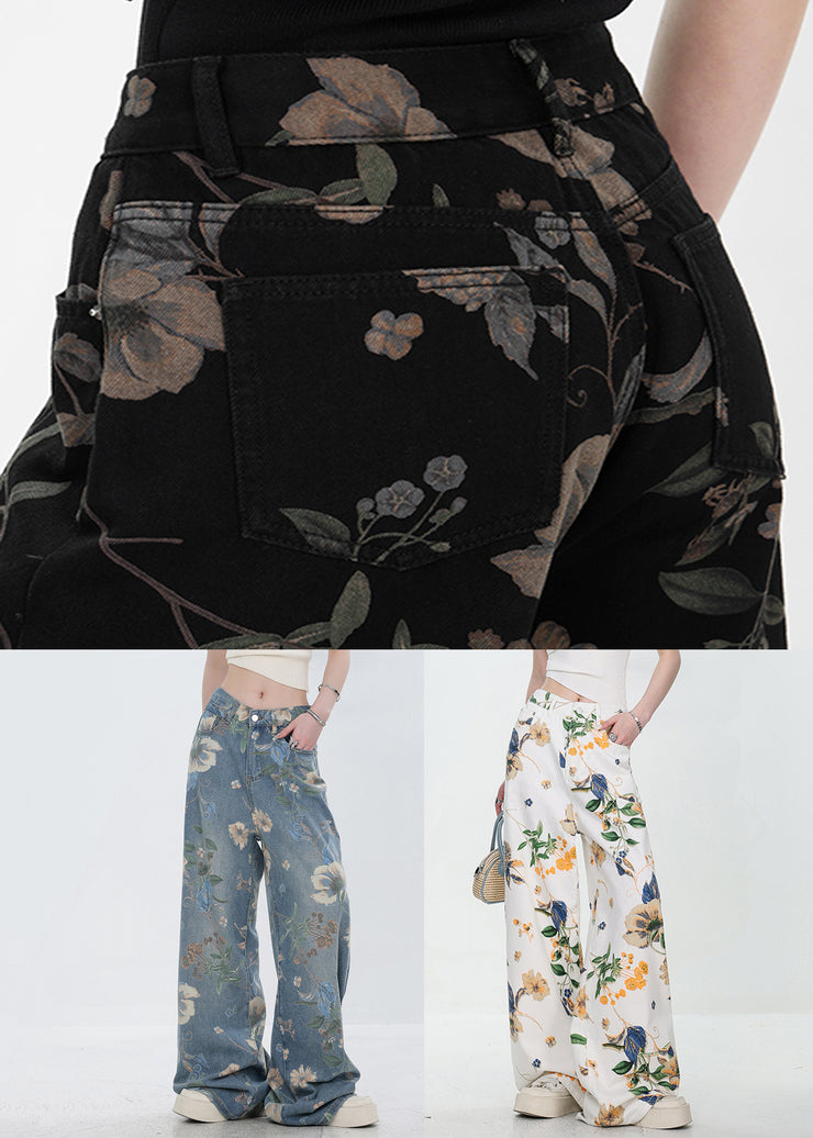 Modern White Button Pockets High Waist Denim Wide Leg Pants