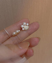 Modern White Copper Alloy Pearl Shell Cat's Paw Stud Earrings
