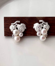 Modern White Copper Overgild Grape Pearl Stud Earrings