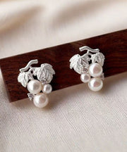 Modern White Copper Overgild Grape Pearl Stud Earrings