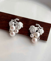 Modern White Copper Overgild Grape Pearl Stud Earrings
