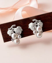 Modern White Copper Overgild Grape Pearl Stud Earrings