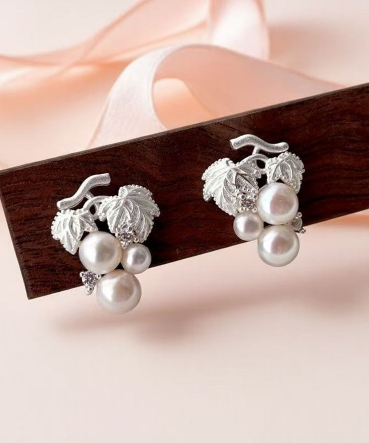 Modern White Copper Overgild Grape Pearl Stud Earrings