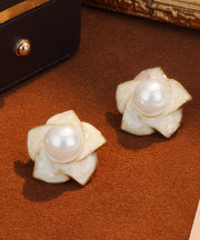 Modern White Copper Overgild Pearl Stud Earrings