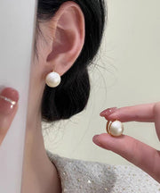 Modern White Copper Pearl Stud Earrings