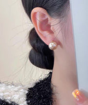 Modern White Copper Pearl Stud Earrings