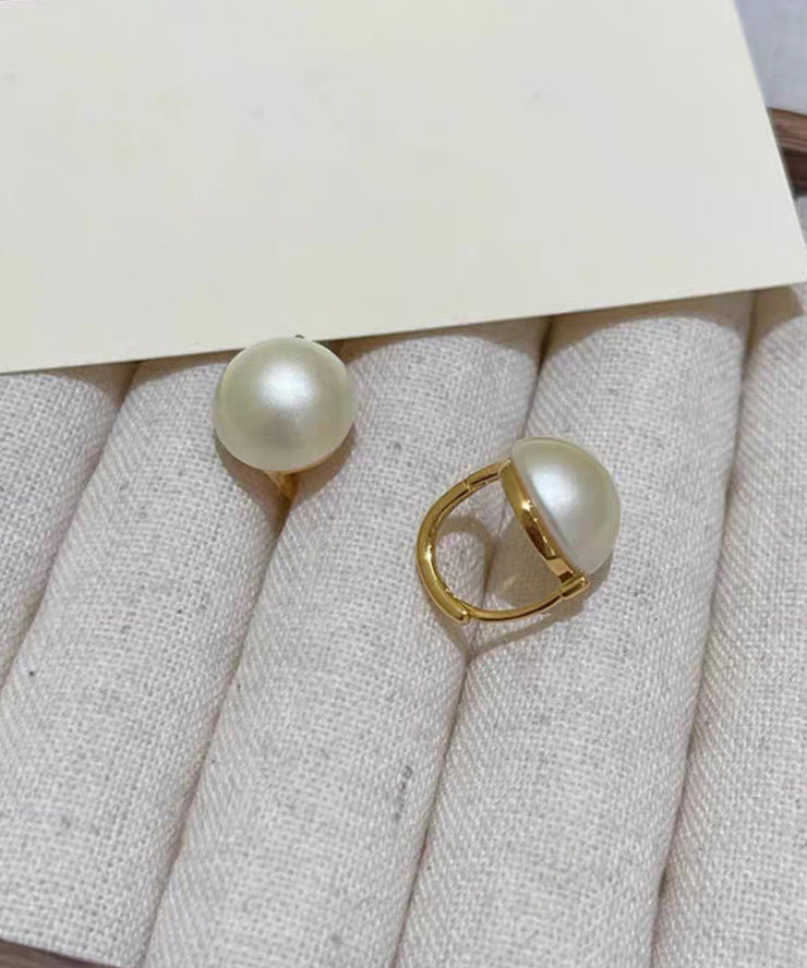 Modern White Copper Pearl Stud Earrings