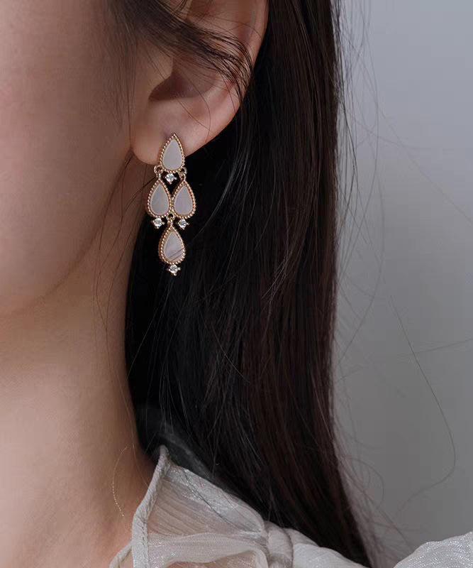 Modern White Copper Zircon Multilayer Water Drop Stud Earrings