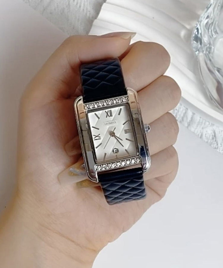 Modern White Leather Zircon Tempered Glass Waterproof Watch